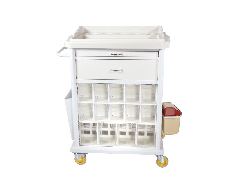 EMERGENCY AND MEDICINE TROLLEY (28 COMPARTMENT )