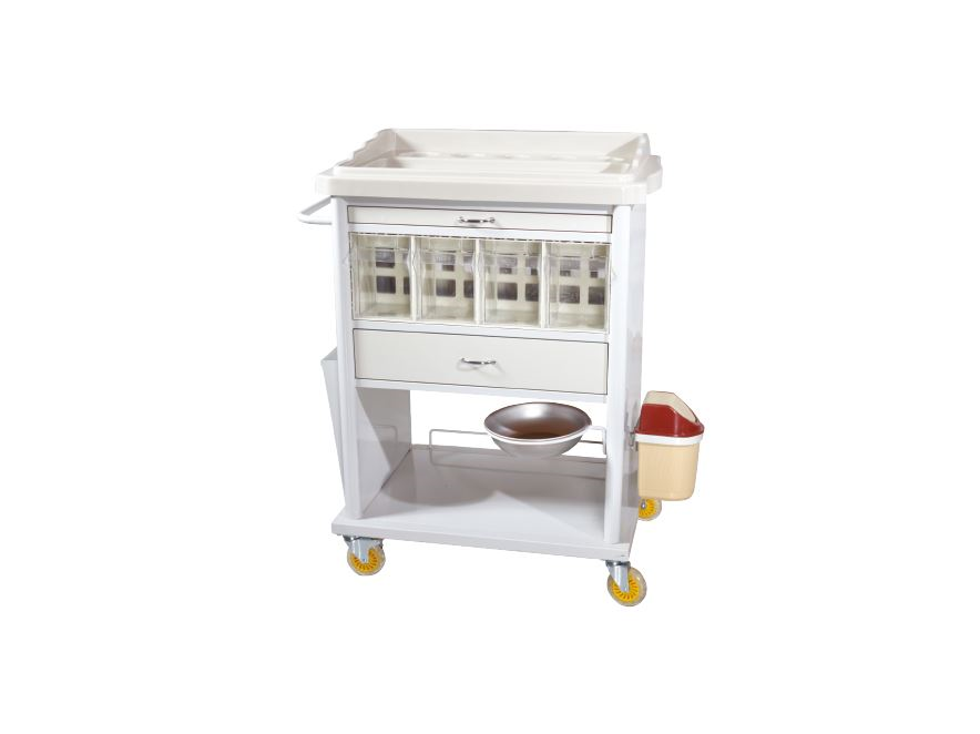EMERGENCY AND MEDICINE TROLLEY (8 COMPARTMENT)